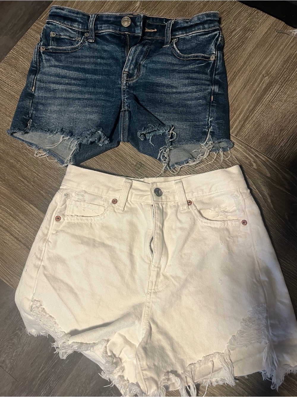American Eagle Outfitters Distressed Denim Shorts Duo - Dark Blue and White